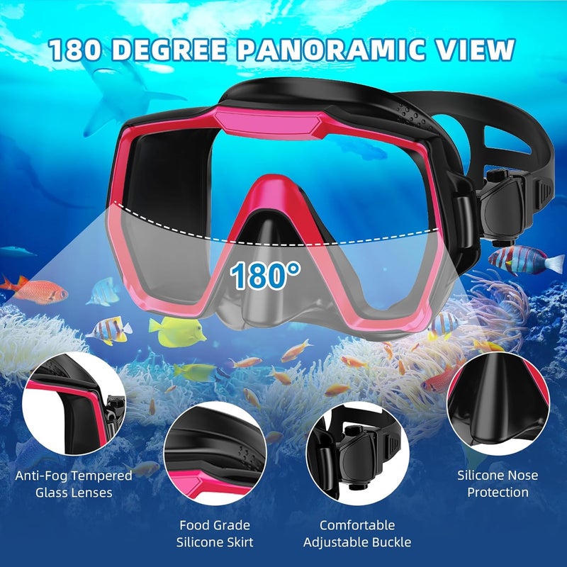 Honlanor Snorkel Set Adults Snorkeling Gear Anti-Leak and Anti-Fog Tempered Glass Lens Panoramic View Swim Mask Dry Top Snorkel Kit for Snorkeling Scuba Diving Swimming Travel with Carry Bag - Image 4